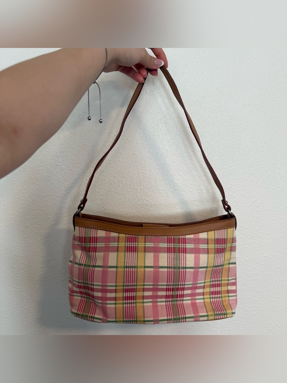 vintage y2k fossil pastel plaid slouchy shoulder bag